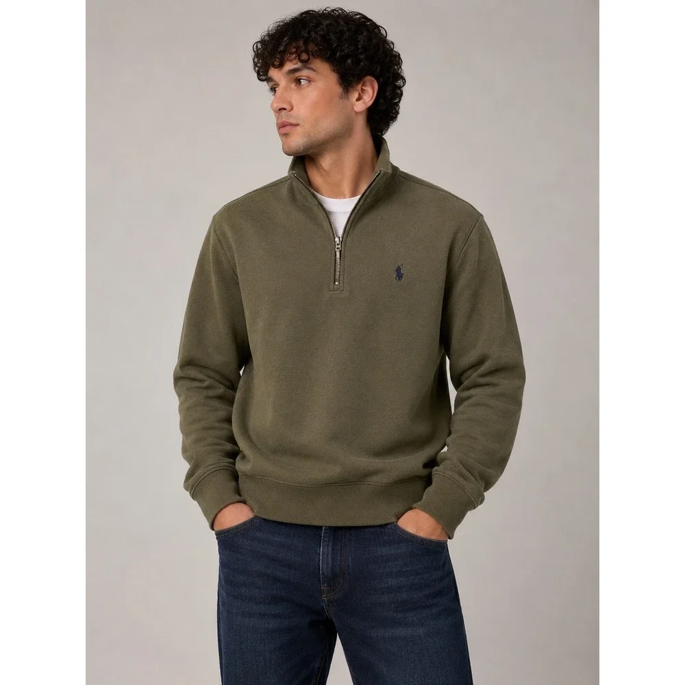 Polo Ralph Lauren Classic Half-Zip Mock Neck Pullover Sweater‎ Olive Green